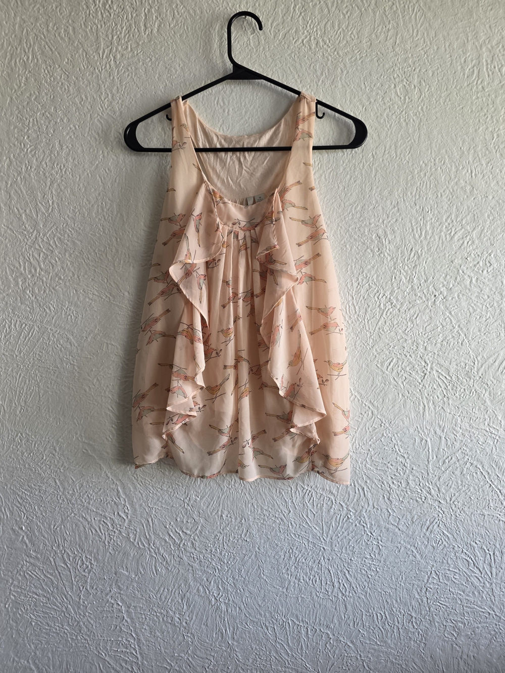 Soft Fairycore LC Lauren Conrad Peach Bird Print Ruffle Tank Top